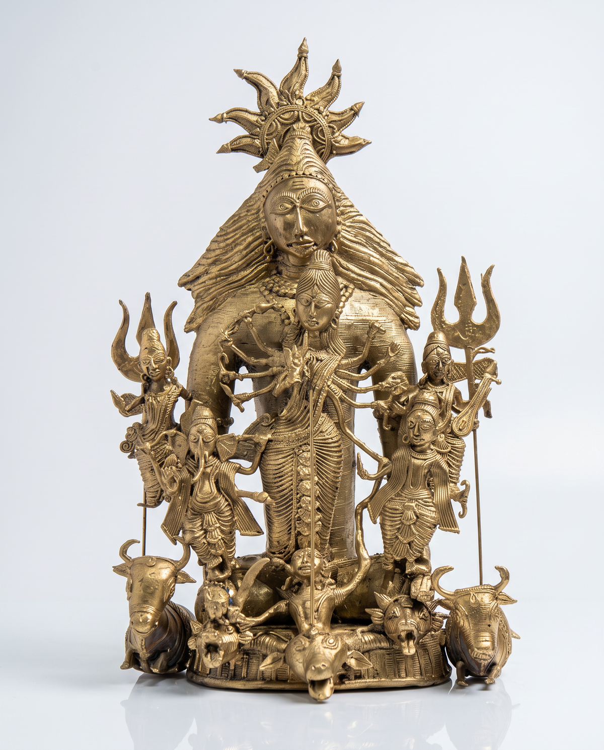 Lord Shiv &amp; Maa Durga with their children — handmade dokra figurine